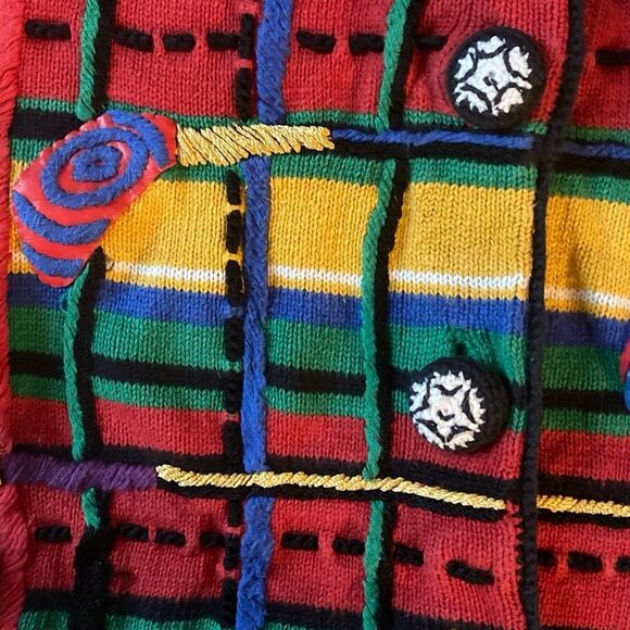 Vintage Michael Simon Embroidered Abstract Holiday Cardigan Sweater S 1994 Y2K - Picture 3 of 6